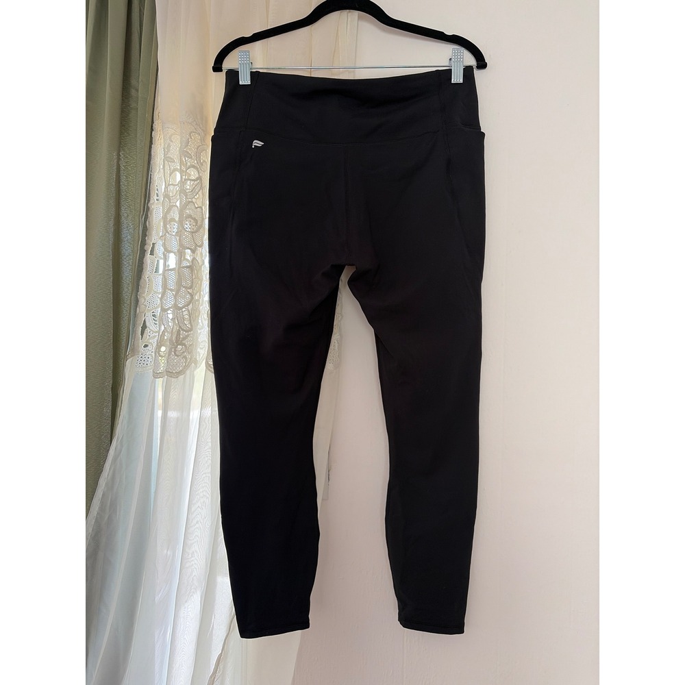 Fabletics PureLuxe Leggings Womens L Black Crossover Waist Pockets Yoga Gym
